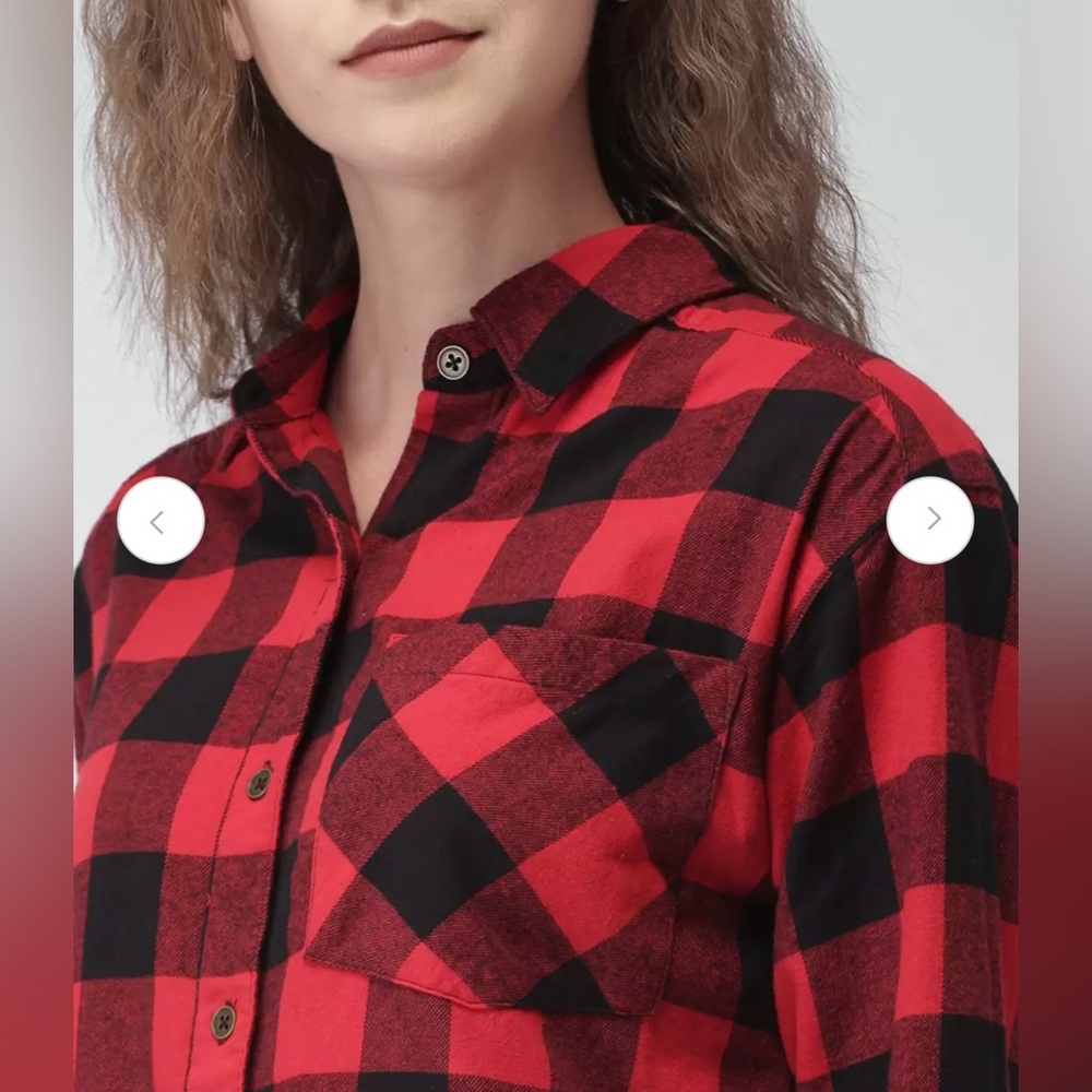 Forever 21 Red and Black 3/4 Sleeve Button Down Shirt - Picture 3 of 9